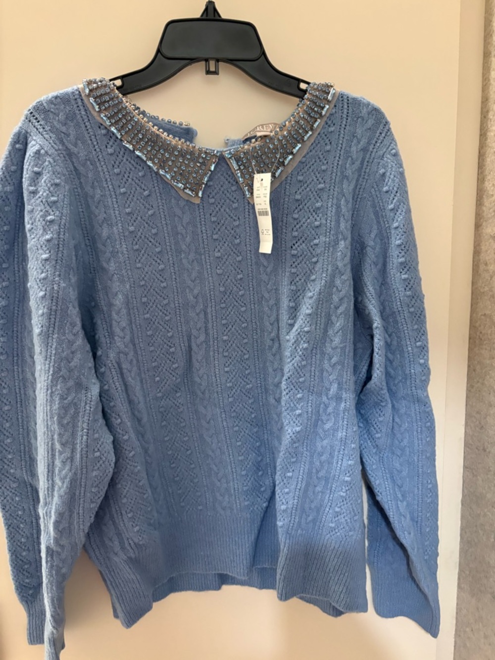 J. Crew Pointelle Cable-Knit Beaded Crewneck Sweater. Size XL. New with tags.